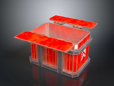 Modern Red Weapon Structure With Open Covers And Striped Design Features 3d model