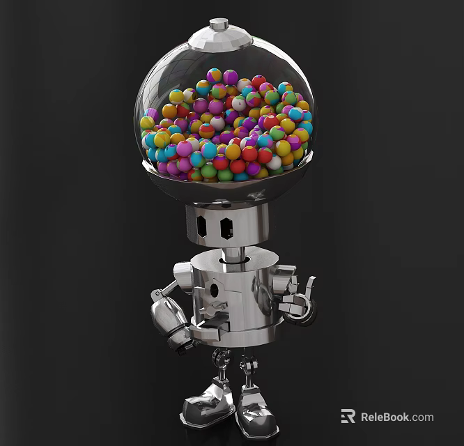 Robot Game And Movie Character With Transparent Head Filled Colorful Candies 3d model 