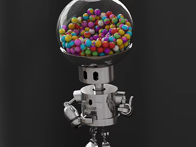 Robot Game And Movie Character With Transparent Head Filled Colorful Candies 3d model