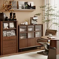 Modern Wooden Sideboard With Glass Doors Storage And Dining Table Decorative Items