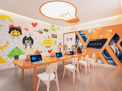 Modern Classroom Children's Programming Training Institution Presentation Room Children's Desks and Chairs model