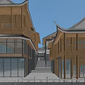 Traditional Commercial Street Waterfront With Ancient Architecture Outdoor Seating And Greenery