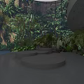 Lush Tropical Living Plant Wall Design With Circular Platforms And Smooth Gray Floor