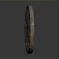 Ancient Circular Artifact With Intricate Carved Patterns On Dark Background 3d model