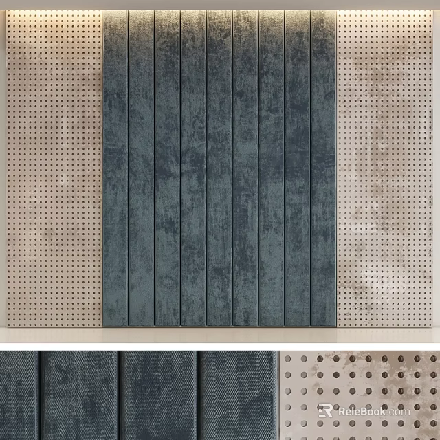 Modern Wall Decor With Striped Green Panels And Perforated Light Sections 3d model