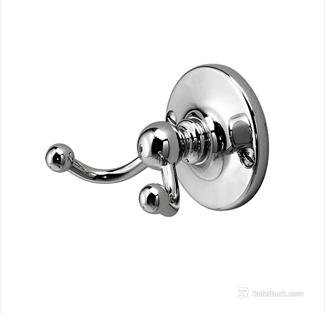 Sleek Chrome Wall Mounted Hook With Round Base And Curved Design 3d model 
