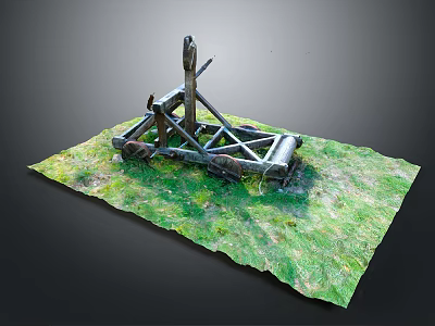 Medieval Wooden Catapult Ancient Weapon With Traditional Structure On Green Grass Field 3d model