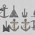 Various Types of Industrial Equipment Anchors with Metal Construction and Rope Details