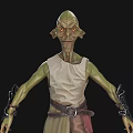 Game Movie Character Green Skin Slim Body White Sleeveless Top Brown Shorts Metal Wristbands