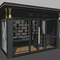 The Pavilion Store Black Facade With Golden Decorative Columns Glass Doors And Colorful Product Shelves