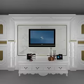 Elegant White TV Wall Unit with Marble Background Decorative Columns and Drawers 3d model