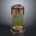 Metal Frame Glass Container With Small Indoor Plant And Red Fruits