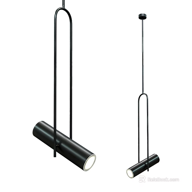 Two Modern Black Pendant Lights With Cylindrical Shape And Loop Design For Interior 3d model