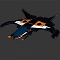Futuristic Sleek Spacecraft Model With Black Orange Accents And Functional Thrusters