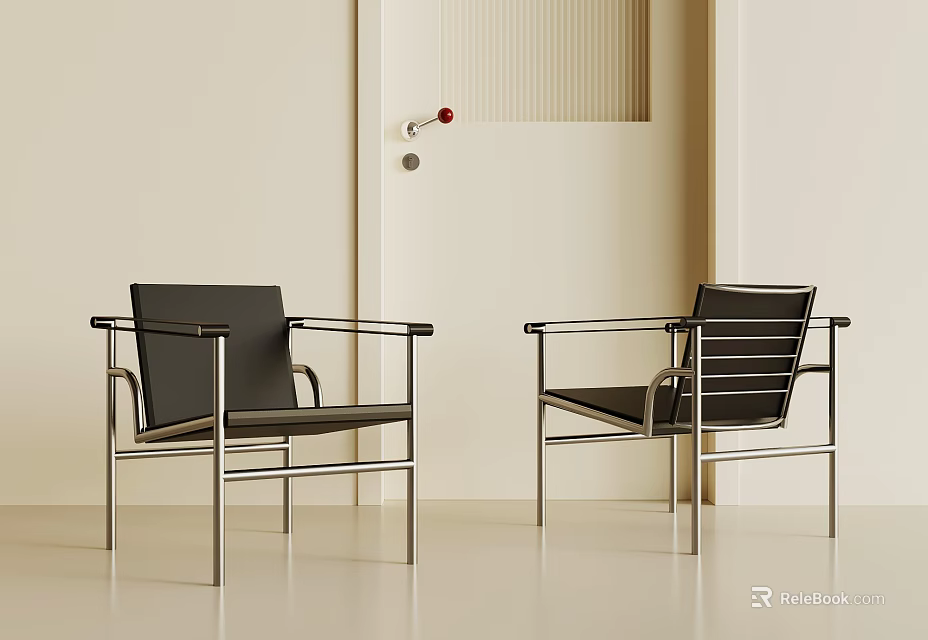 Modern Minimalist Metal Frame Black Upholstered Leisure Chairs For Bright Elegant Home Interiors 3d model 