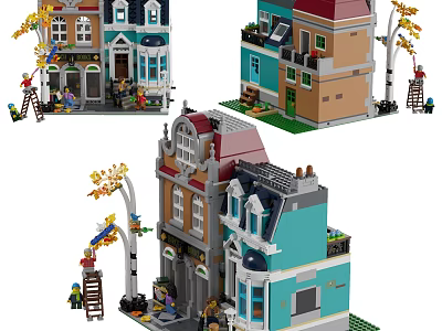 Various Creative Building Blocks Houses With Detailed Windows Doors Colorful Roofs Trees And Miniature Figures 3d model