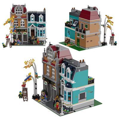 Various Creative Building Blocks Houses With Detailed Windows Doors Colorful Roofs Trees And Miniature Figures 3d model