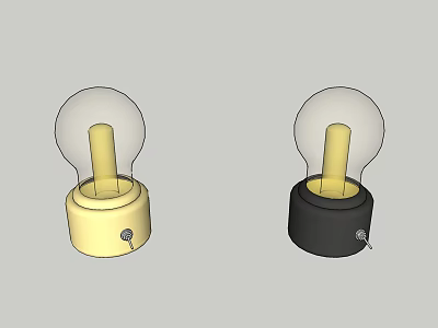 Two Minimalist Table Lamps With Yellow And Black Base And Transparent Bulb 3d model