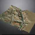 Detailed 3D Terrain Model with Mountains River and Colorful Geographic Features