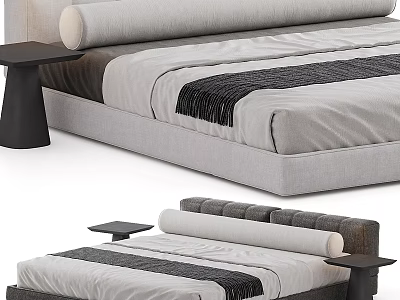Modern Minimalist Double Bed Design With Upholstered Headboard And Bedside Tables 3d model