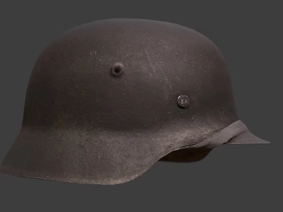 Worn Black Helmet with Two Metal Rivets and Curved Brim Surface Design 3d model