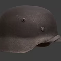 Worn Black Helmet with Two Metal Rivets and Curved Brim Surface Design