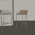 Modern Bar Stools With Metal Frame And Leather Seat In White And Beige Tones
