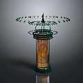 Elegant Green Metal Lantern With Peacock Feather Decoration And Transparent Painted Body