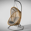 Modern Rattan Hanging Swing Chair With Metal Frame And Gray Cushion