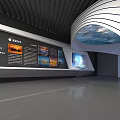 Modern Exhibition Hall Interior With Display Walls Images Texts And Counters 3d model