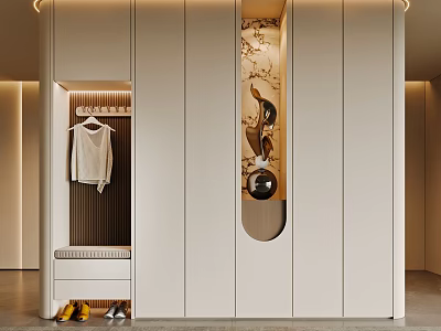 Elegant Modern Shoe Cabinet In Entryway With White Finish Mirror And Storage Drawers 3d model