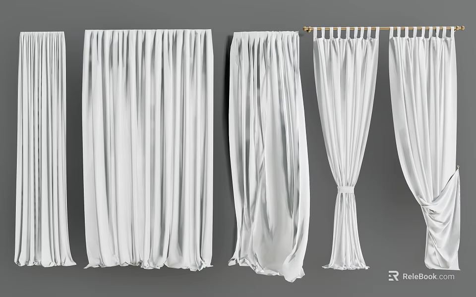 Elegant White Curtains With Multiple Draping Styles And Soft Fabric Design 3d model 