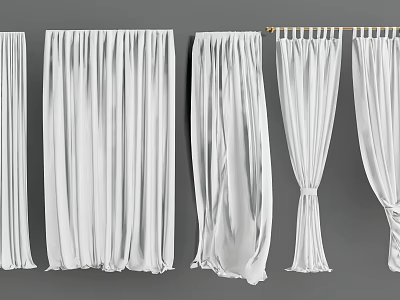 Elegant White Curtains With Multiple Draping Styles And Soft Fabric Design 3d model