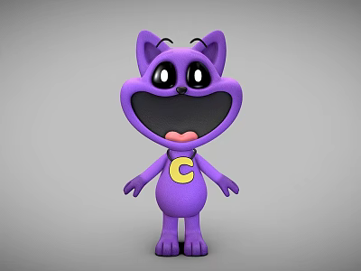 Purple Cartoon Cat Game Movie Character With Big Eyes And Letter C On Chest 3d model