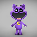 Purple Cartoon Cat Game Movie Character With Big Eyes And Letter C On Chest