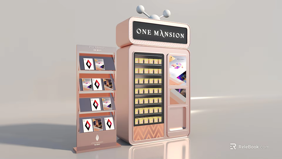 Books Magazines Display Stand With One Mansion Showcase And Shelves 3d model 