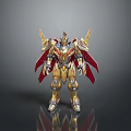 Golden Red Armored Mech Warrior With Winged Structure And Heroic Design