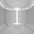 Cartoon Style Space Capsule Interior With Metal Walls Glowing Column And Round Console