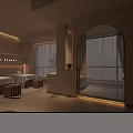 Modern Beauty Hair Salon Reception Area With Soft Lighting Curved Design And Comfortable Seats