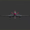 Colorful Blue Spaceplane Model With Pink Propellers Green Windows And Patterned Design
