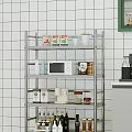 Modern Kitchen Interior With Metal Shelf Microwave Coffee Machine And Items 3d model