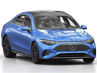 Mercedes Blue Electric Sedan With Modern Design Sleek Lines And Front Grille 3d model