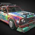 Vibrant Modified Car With Colorful Graffiti Art Street Style Design And Roof Mounted Device