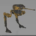 Four Legged Mechanical Character With Yellow Metal Body And Cannon Sci Fi Design