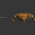 3D Tiger Warrior Character With Golden Armor Blue Pants And Axe Weapon 3d model