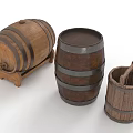 Wooden Barrel Decorative Ornament Set With Various Sizes And Metal Bands