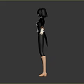 3D Character Model With Black Short Hair Black Coat White Top Brown Boots Open Arms