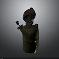 Vintage Green Weapon Canister With Rusted Patina And Red Nozzle Design