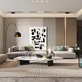 Modern Living and Dining Room Interior With Comfortable Sofas Coffee Table And Decorative Painting 3d model