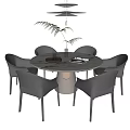Modern Round Dining Set With Marble Top Black Leather Chairs White Base And Pendant Light